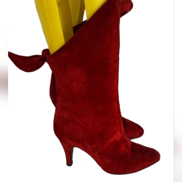 Alberto D. Molina Red Suede Heeled Convertible Bowbooties 6.5 - Picture 1 of 16